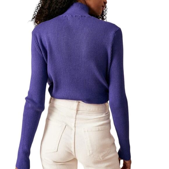 NWT RIHOAS The Solid Mock Neck Knit Top - Purple Medium - Picture 2 of 11